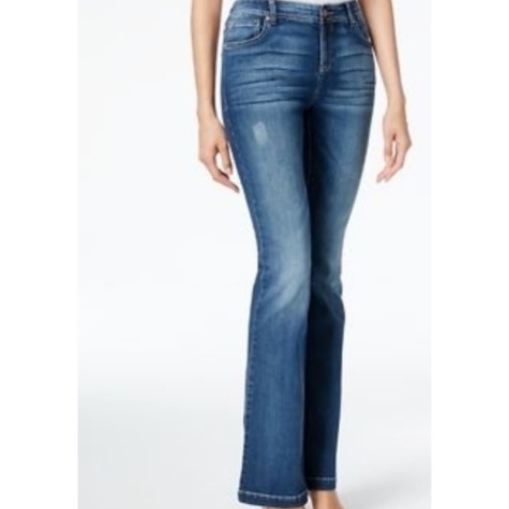 INC denim hi waist regular fit flare leg size 0